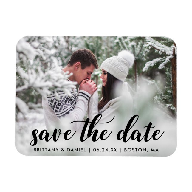 Save The Date Engagement Photo Modern Script B Magnet (Horizontal)