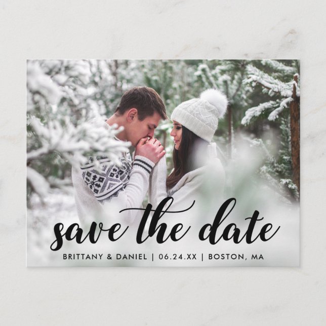 Save The Date Engagement Photo Modern Script B Postcard (Front)