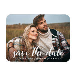 Save The Date Engagement Photo Modern Script Magnet