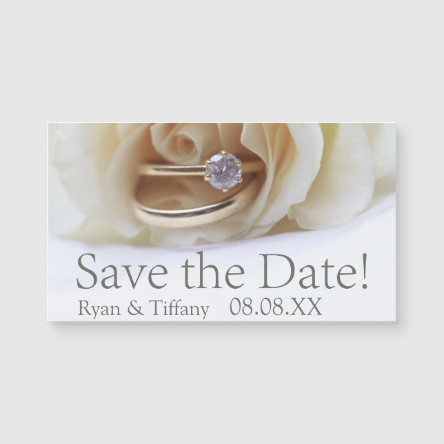 Save the Date Engagement ring and rose (Front)