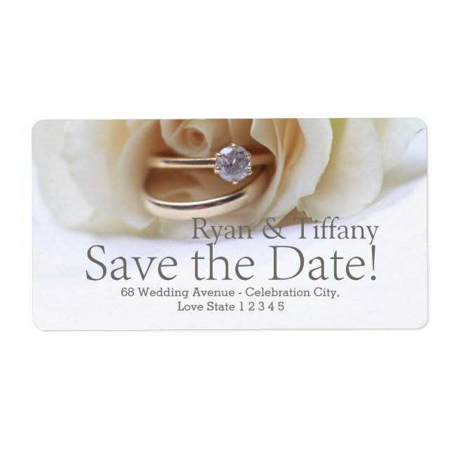 Save the Date Engagement ring and rose Label (Front)