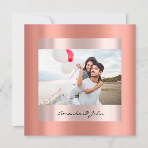 Save The Date Engagement Rose Coral Bridal Photo Invitation