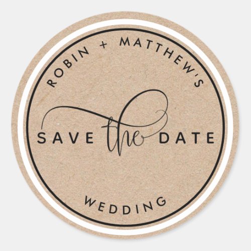 Save the Date Envelope Seal Rustic Kraft Style Classic Round Sticker