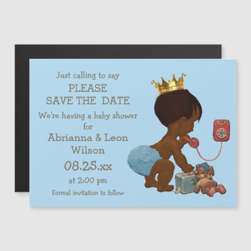 Save The Date Ethnic Prince on Phone Gray Blue Magnetic Invitation