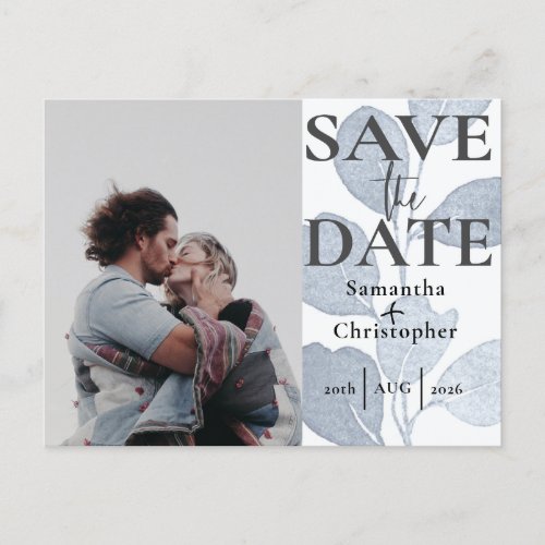 Save the Date Eucalyptus Dusty Blue Photo Wedding Announcement Postcard