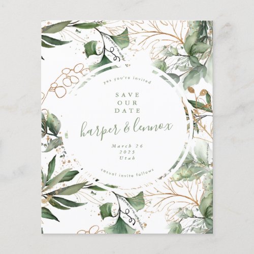 save the date Eucalyptus Gold Boho Modern budget Flyer