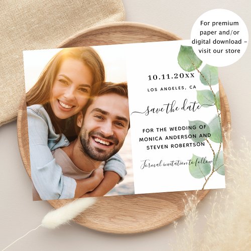 Save the date eucalyptus greenery photo wedding flyer