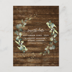Save the Date Eucalyptus Greenery Rustic Country Announcement Postcard