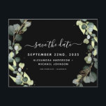 Save the Date Eucalyptus Greenery Succulent Announcement Postcard<br><div class="desc">Eucalyptus Greenery Succulent Botanical Watercolor Spring Wedding Save the Date Card on black background - includes beautiful and elegant script typography with modern botanical leaves and greenery for the special Wedding day celebration.</div>