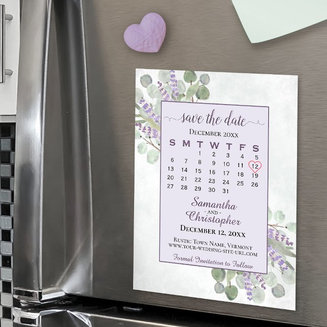 Save the Date Eucalyptus Lavender Calendar Magnet (Creator Uploaded)