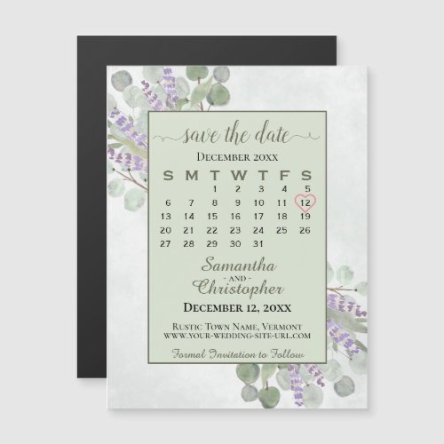 Save the Date Eucalyptus Lavender Calendar Sage