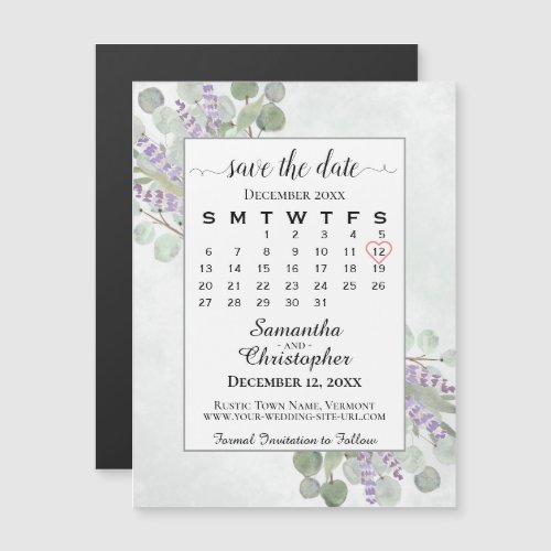 Save the Date Eucalyptus Lavender Calendar White