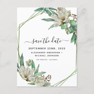 Save the Date Eucalyptus Magnolia Greenery Announcement Postcard