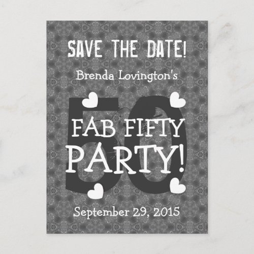 Save the Date FAB 50 Birthday V50B SILVER Announcement Postcard