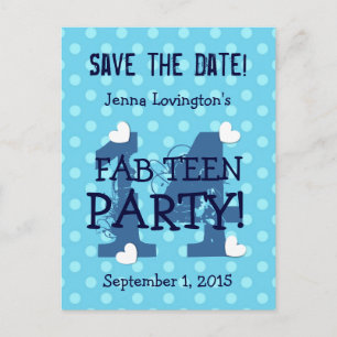 Save the Date FAB TEEN Birthday V14A BLUE AQUA Announcement Postcard