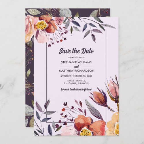 Save the Date Fall Flowers Plum Wedding Invitation