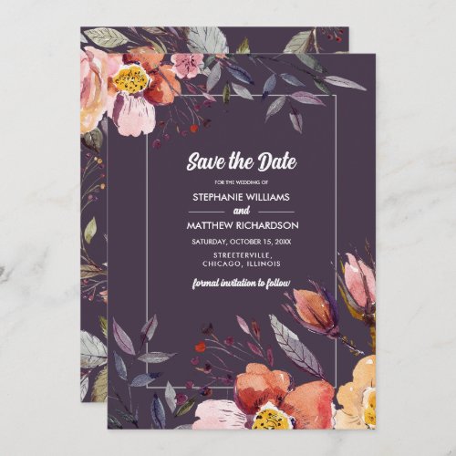 Save the Date Fall Flowers Plum Wedding  Invitation