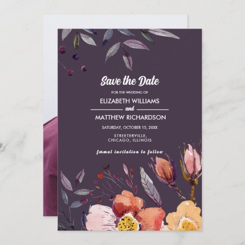 Save the Date Fall Flowers Wedding Photo Card 