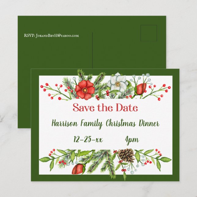Save the Date Family Christmas Dinner Invite  (Front/Back)