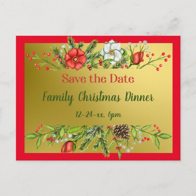 Save the Date Family Christmas Dinner Invite Gold (Front)