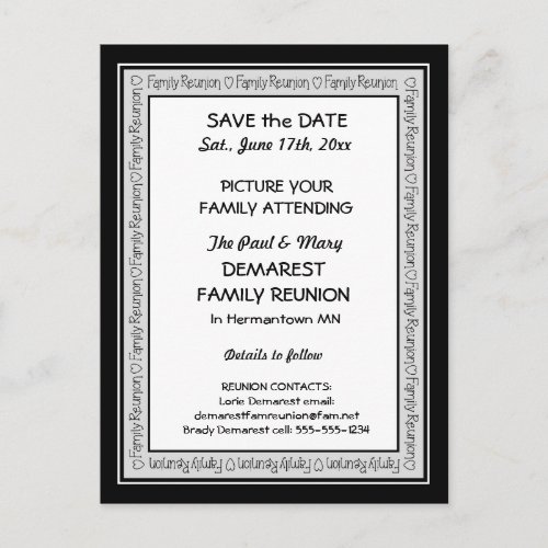 Save the Date Family Reunion Border Postcard