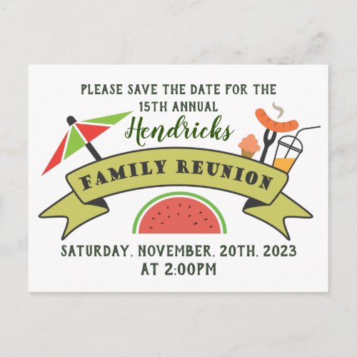 Save the Date family reunion design postcard