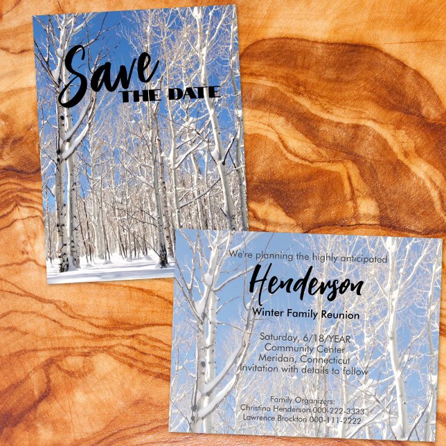 Save The Date Family Reunion Snowy Winter Aspens Announcement Postcard (Creator Uploaded)