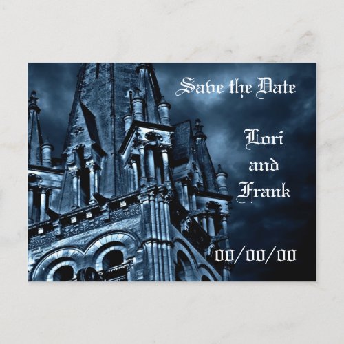 Save the Date fantasy blue castle post card