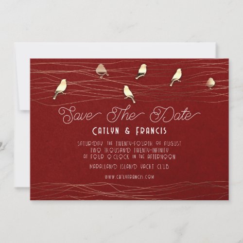 Save The Date Faux Gold Burgundy Foto Cottage Bird Invitation