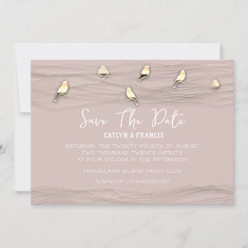 Save The Date Faux Gold Custom Foto Cottage Birds Invitation