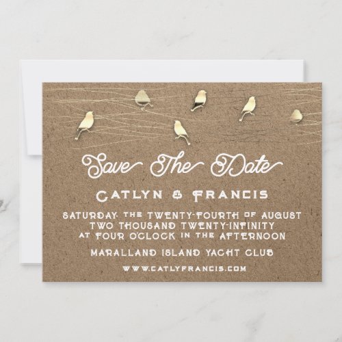 Save The Date Faux Gold Kraft Foto Country Bird Invitation