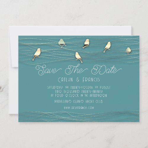 Save The Date Faux Gold Water Foto Cottage Birds Invitation