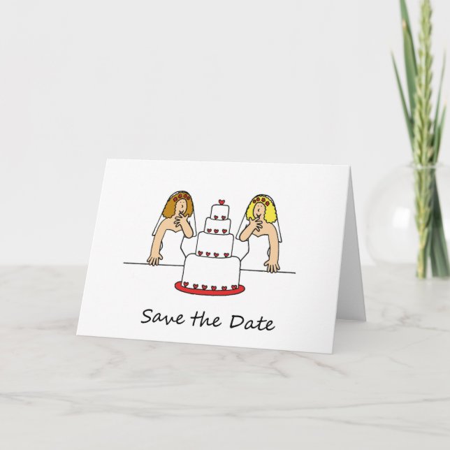 Save the Date  Female Couple Cartoon Announcement (Front)