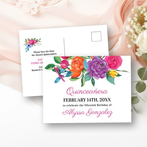 Save the Date Fiesta Flowers White and Floral Announcement Postcard