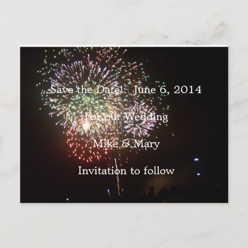 Save the date fireworks announcement postcard