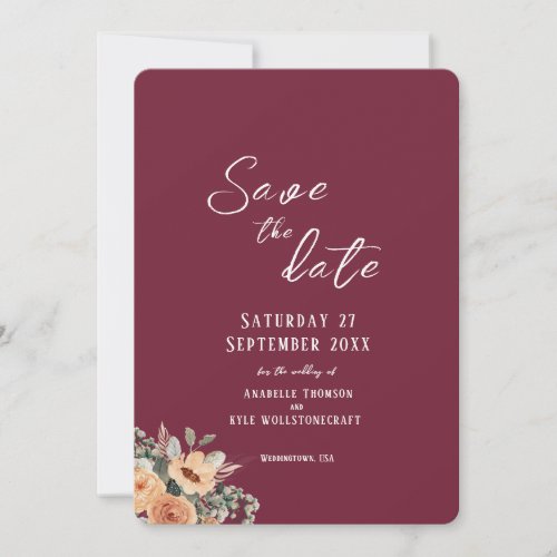 Save the Date flat card _ Elegant floral burgundy