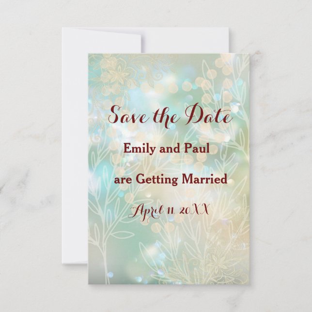 Save the Date Flat Card Floral Abstract Lt. Green (Front)