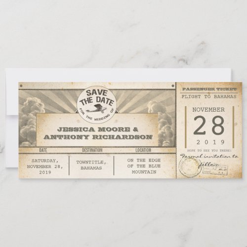 save the date flight tickets _ vintage invitations