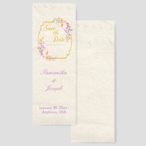 Save the Date Floral and Gold on Parchment STD Bookmarks