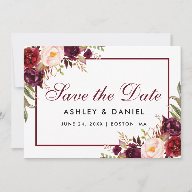 Save The Date Floral Burgundy (Front)