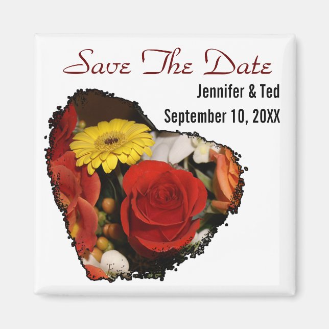 Save The Date Floral Heart Shaped Bouquet Magnet (Front)