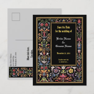 Save the Date Floral Illuminated Medieval Postcard
