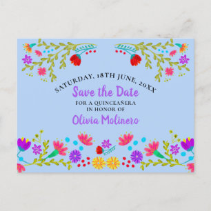 Save the Date Floral Mexican Fiesta Light Blue Announcement Postcard