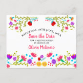 Save the Date  Floral Mexican Fiesta White Announcement Postcard (Front)