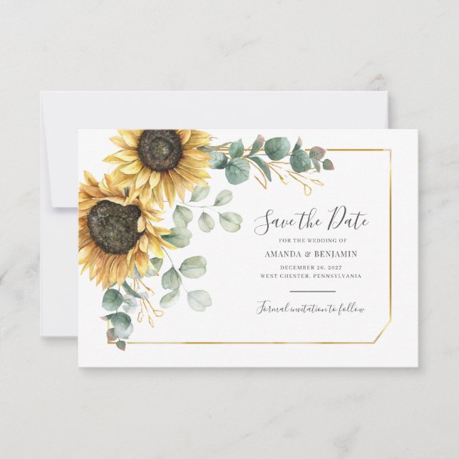 Save The Date Floral Rustic Sunflower Eucalyptus (Front)