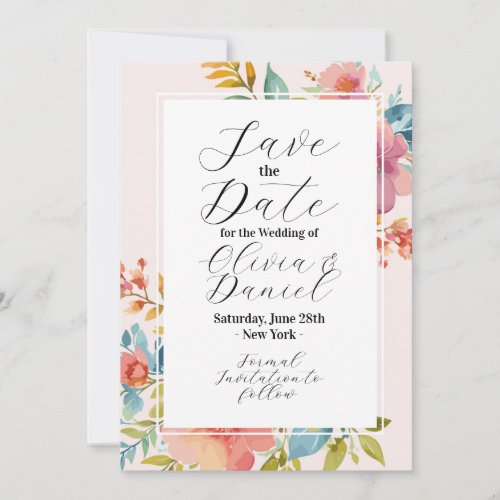 Save The Date Floral Summer Flowers Pink Blue