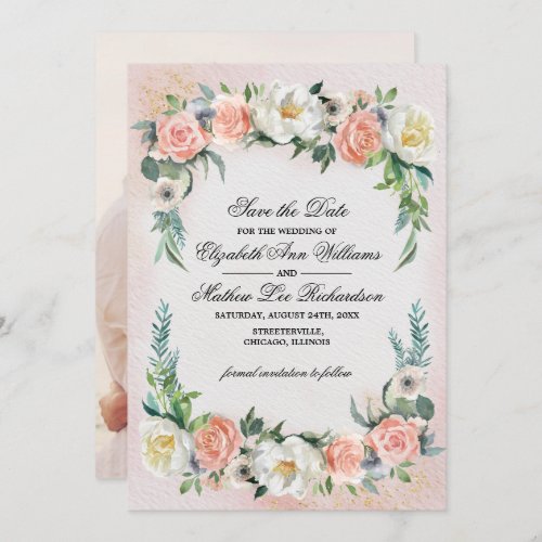 Save the Date Floral Watercolor Wedding Photo  Invitation