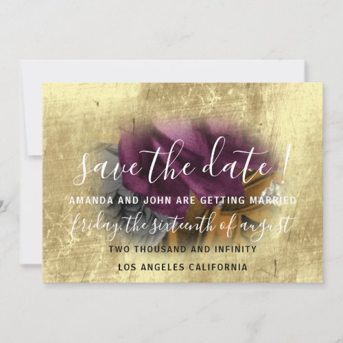 Save The Date Floral Wreath Purple Gold 