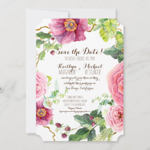 Save the Date Floral Wreath Watercolor Roses Peony