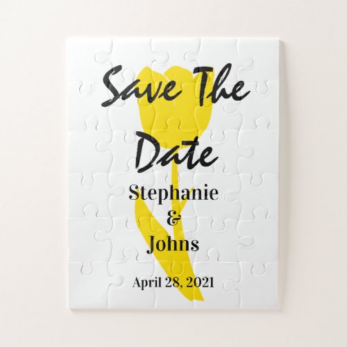 Save The Date Floral Yellow Tulips Custom Unique Jigsaw Puzzle
